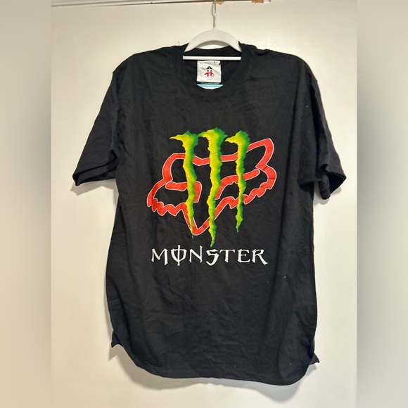Black Mens Sz: L Y2K Fox Racing/ Monster Energy Drink Logo Graphic T-Shirt. - Picture 1 of 8